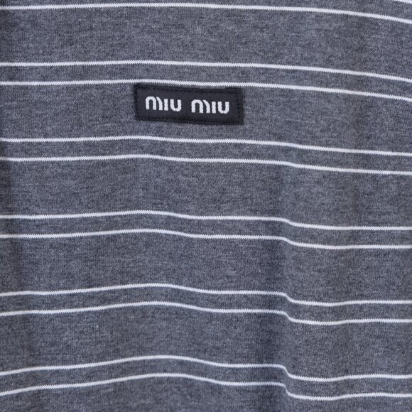 Miu Miu grey striped small logo long-sleeved T-shirt - Picture 5 of 7